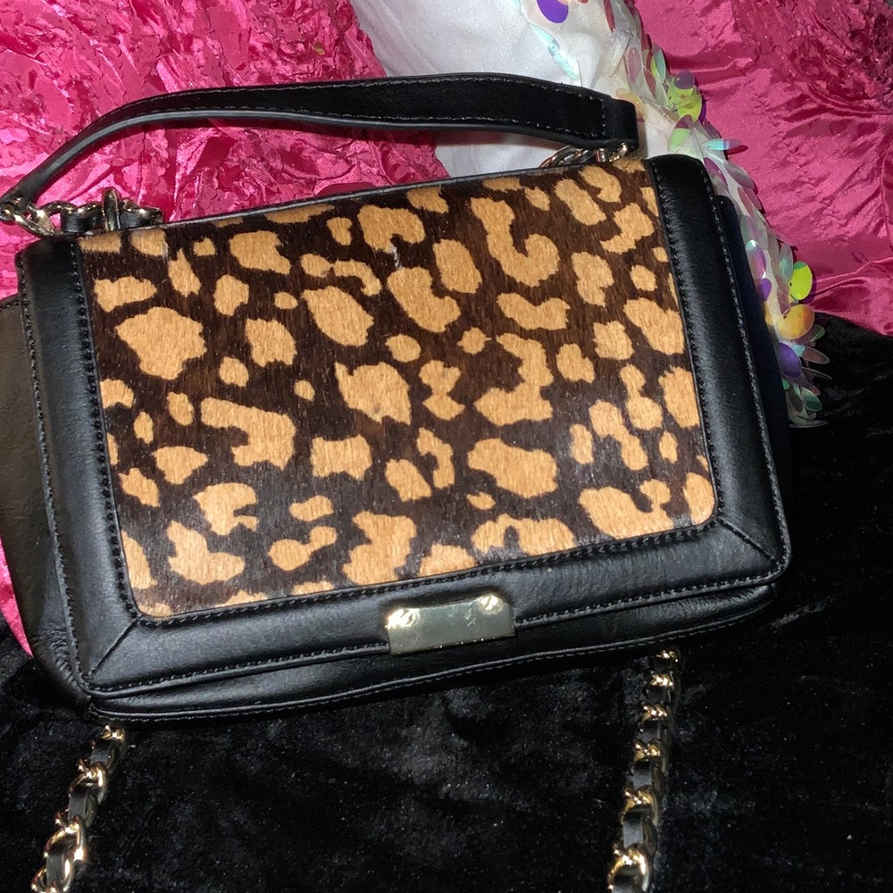 Talbots Black and Brown Leopard Crossbody Bag